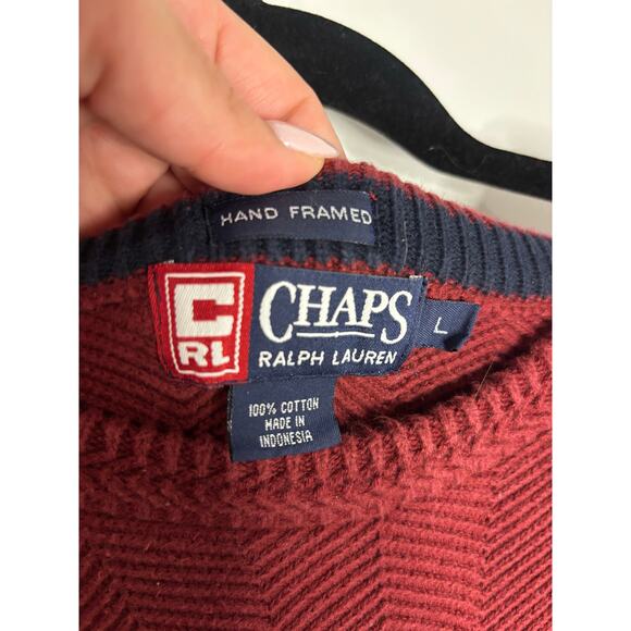 Vintage Chaps Ralph Lauren Hand-Framed Burgundy Cotton Crewneck Sweater Men’s L - Picture 2 of 4